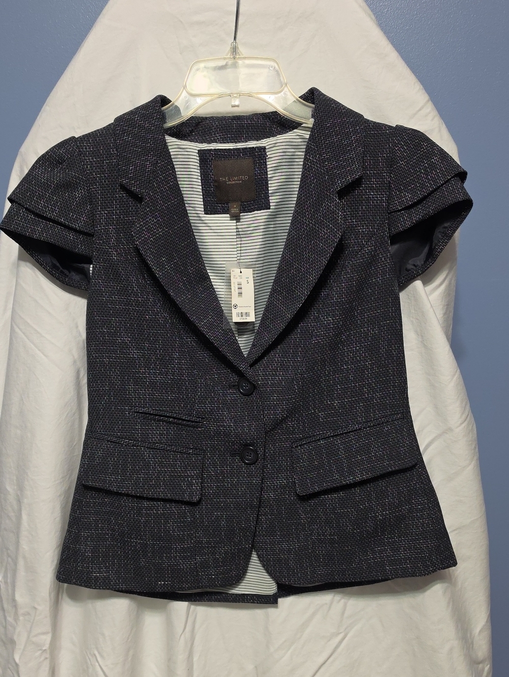 The Limited Black Tweed Short-Sleeve Blazer with Layered Sleeves